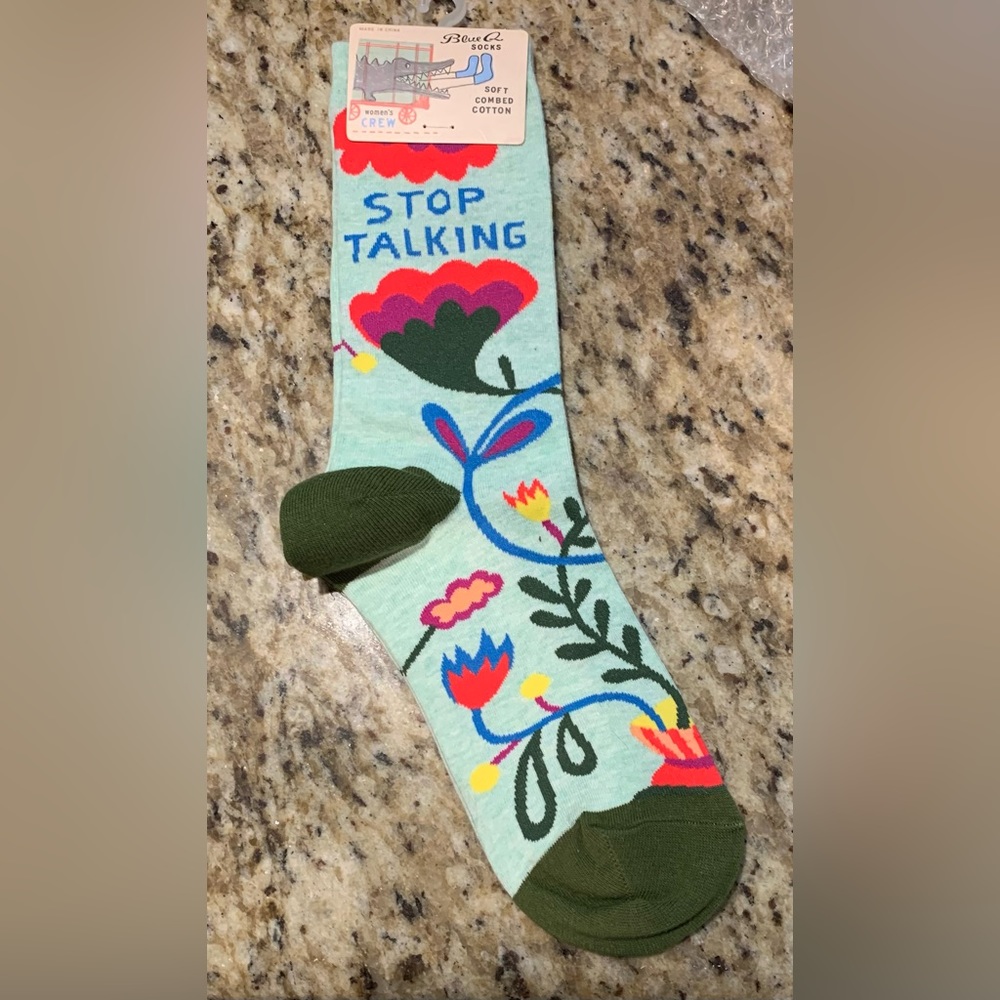 Blue Q Stop Talking women's crew socks NWT SIZE 5-10
